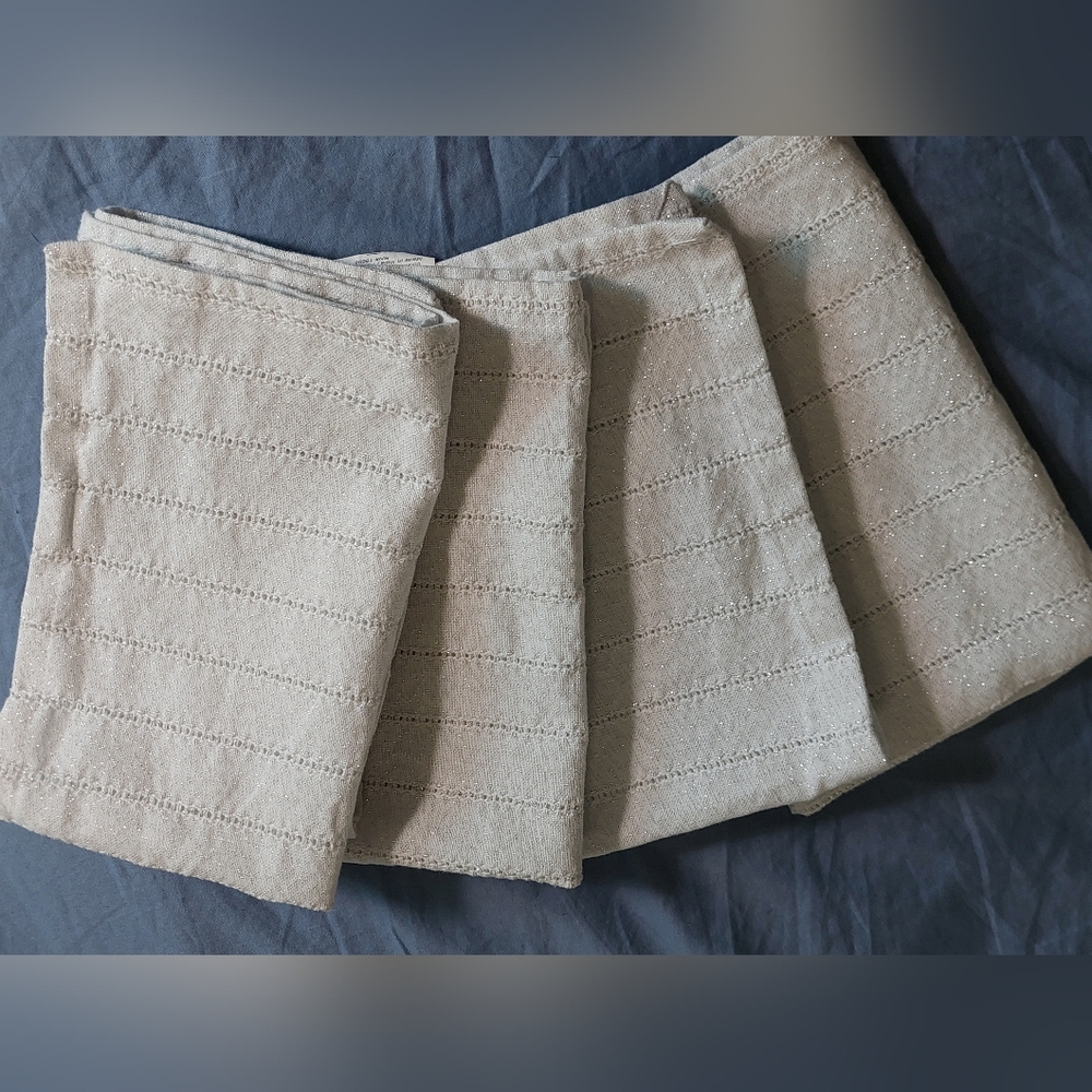Fancy Dinner Napkin Set Of 4 White With Silver Speckles